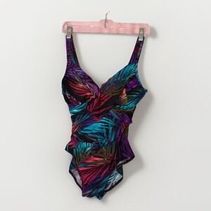 Miraclesuit Revele One Piece Swimsuit Womens 10 Tropical Ruched Slimming Tummy C